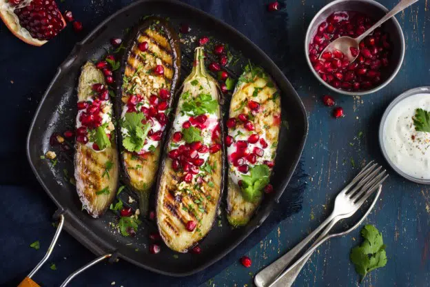 Aubergines grillées à la grenade et sumac