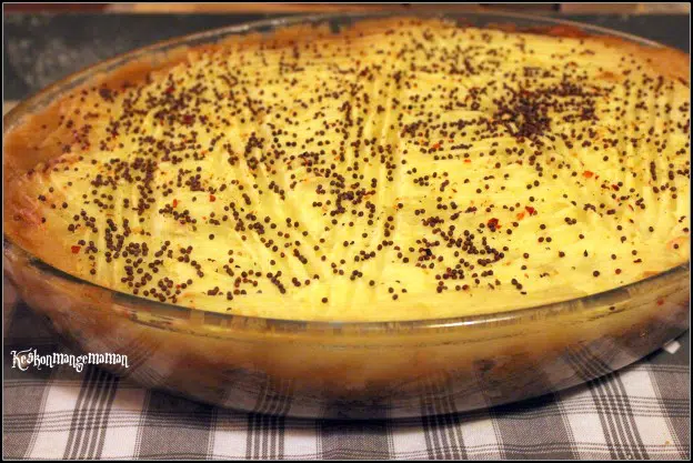 Parmentier de bœuf au chou petsaï et à la moutarde brune